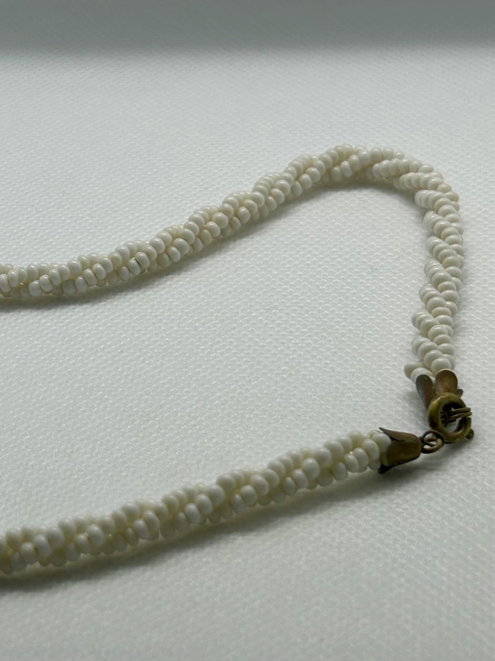 White Seed Bead Necklace - Brass Lobster Clasp - 42cm L